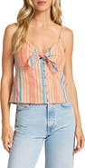 matty m. Striped Linen Blend Tie Front Camisole