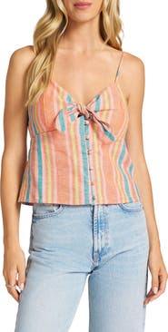 matty m. Striped Linen Blend Tie Front Camisole
