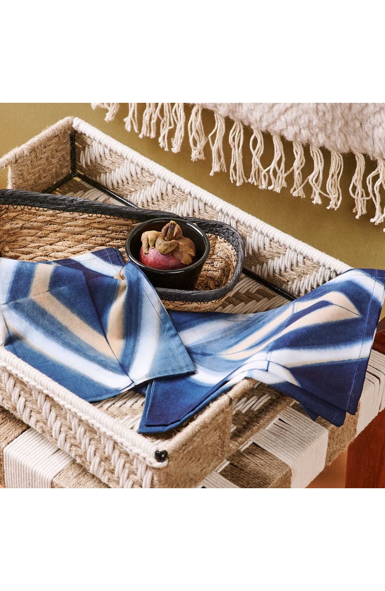 Studio Variously Tisa Indigo Hand Crafted Shibori Print Cotton Table Napkin set of 4, Alternate, color, Black/Indigo