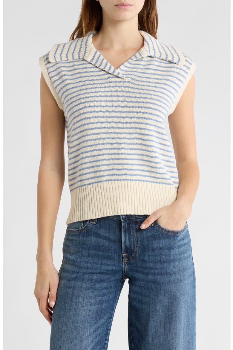 Stripe Johnny Collar Sweater, Main, color, NATURAL/ CHAMBRAY STRIPE
