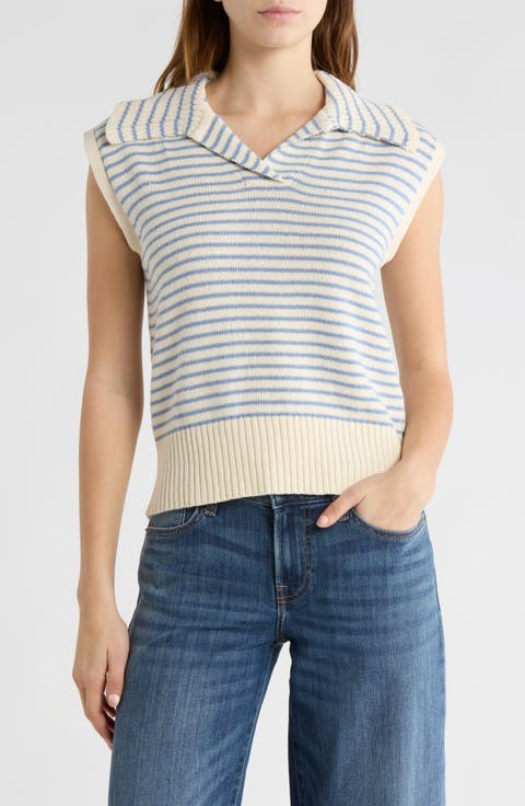 Stripe Johnny Collar Sweater