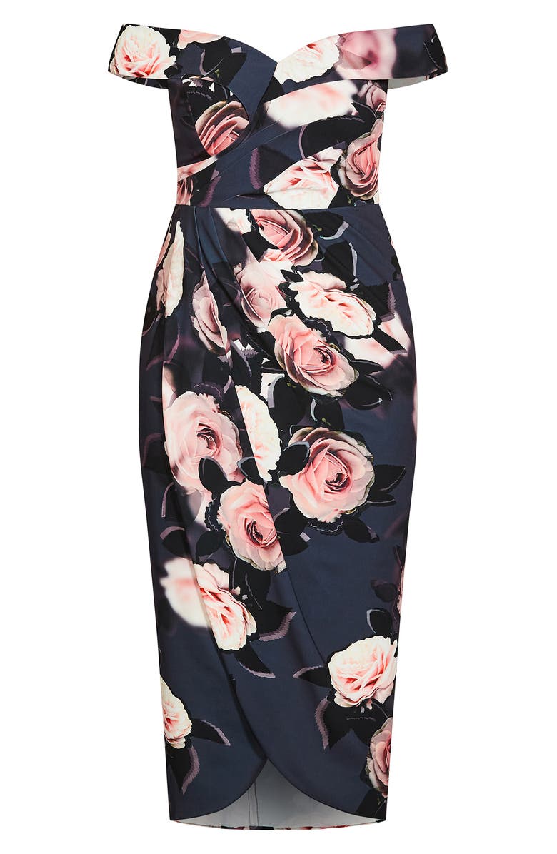 City Chic Sweet Love Floral Tulip Hem Off the Shoulder Dress, Alternate, color,