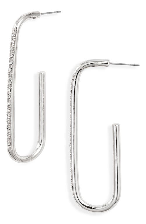 Open Edit Pavé Elongated Hoop Earrings In Silver