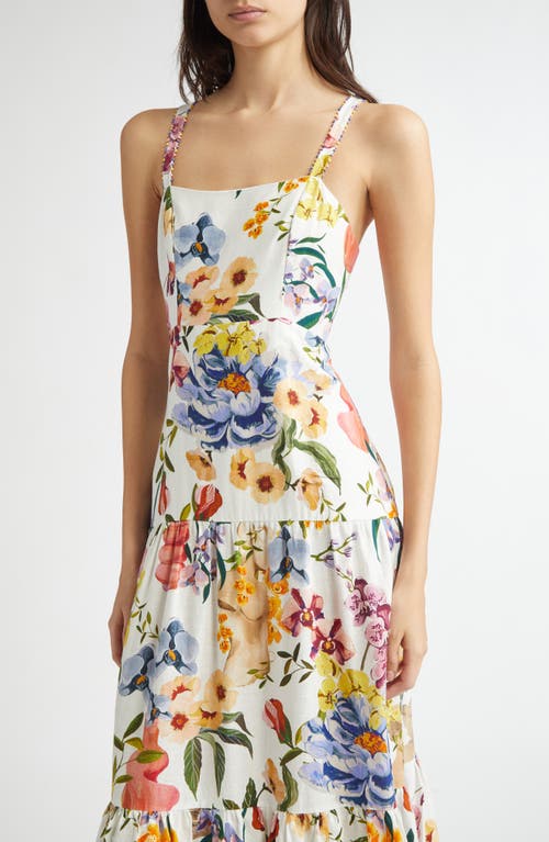 Farm Rio Greek Garden Floral Midi Dress In Off-white