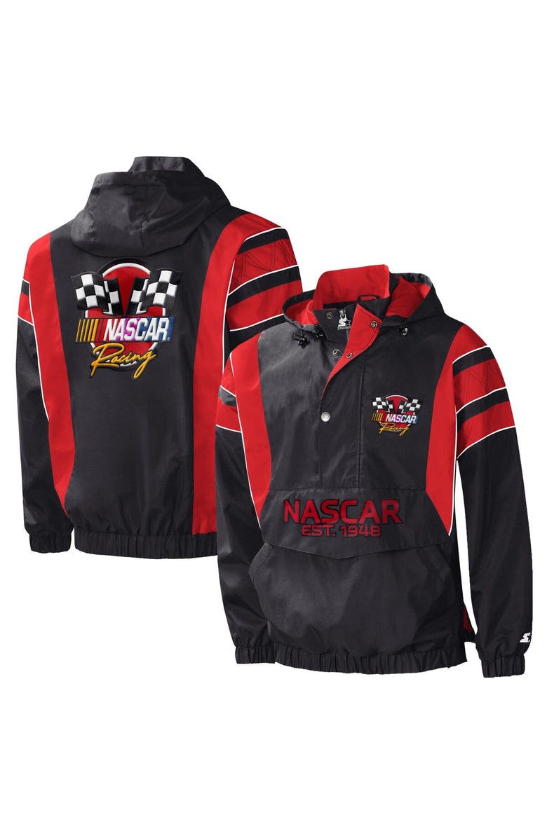 STARTER Men's Starter Black/Red NASCAR Impact Half-Snap Pullover Jacket, Main, color, 