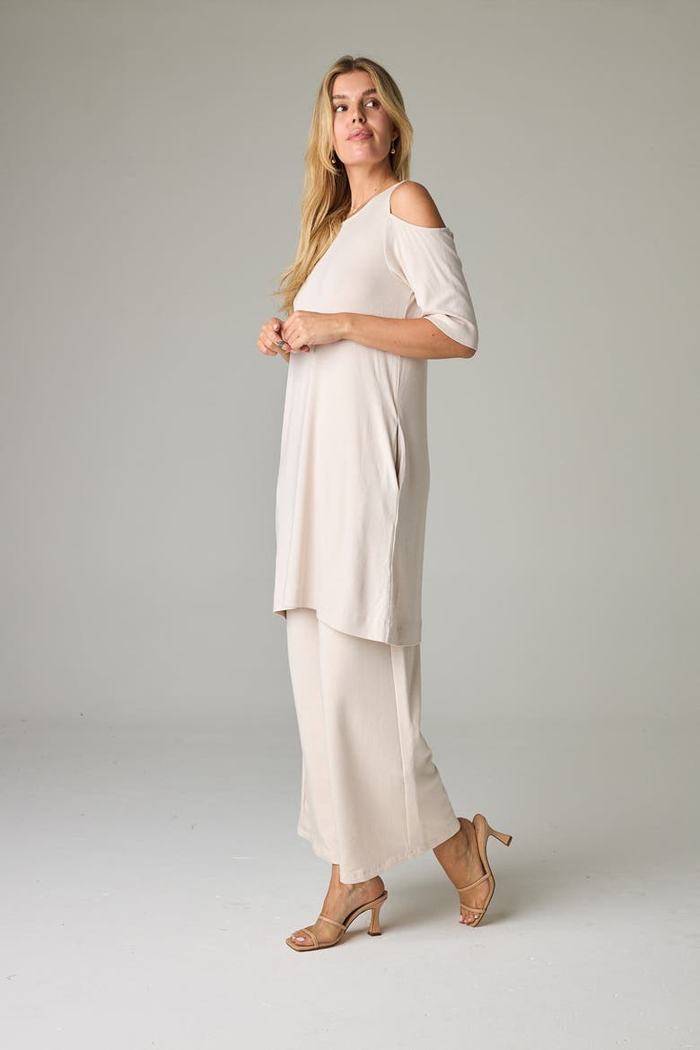 Caspian Eco-Luxe Rib Cold-Shoulder Tunic/Dress - Ultra-Luxe Flow, Alternate, color, Bone