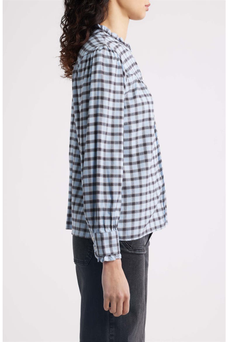Alanna Ruffle Check Organic Cotton Snap-Up Shirt, Alternate, color, SKY CHECK