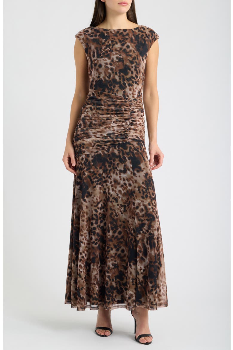Shirred Side Midi Dress, Main, color, BLK BROWN
