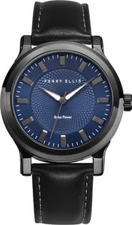 Perry Ellis Solar Faux Leather Strap Watch