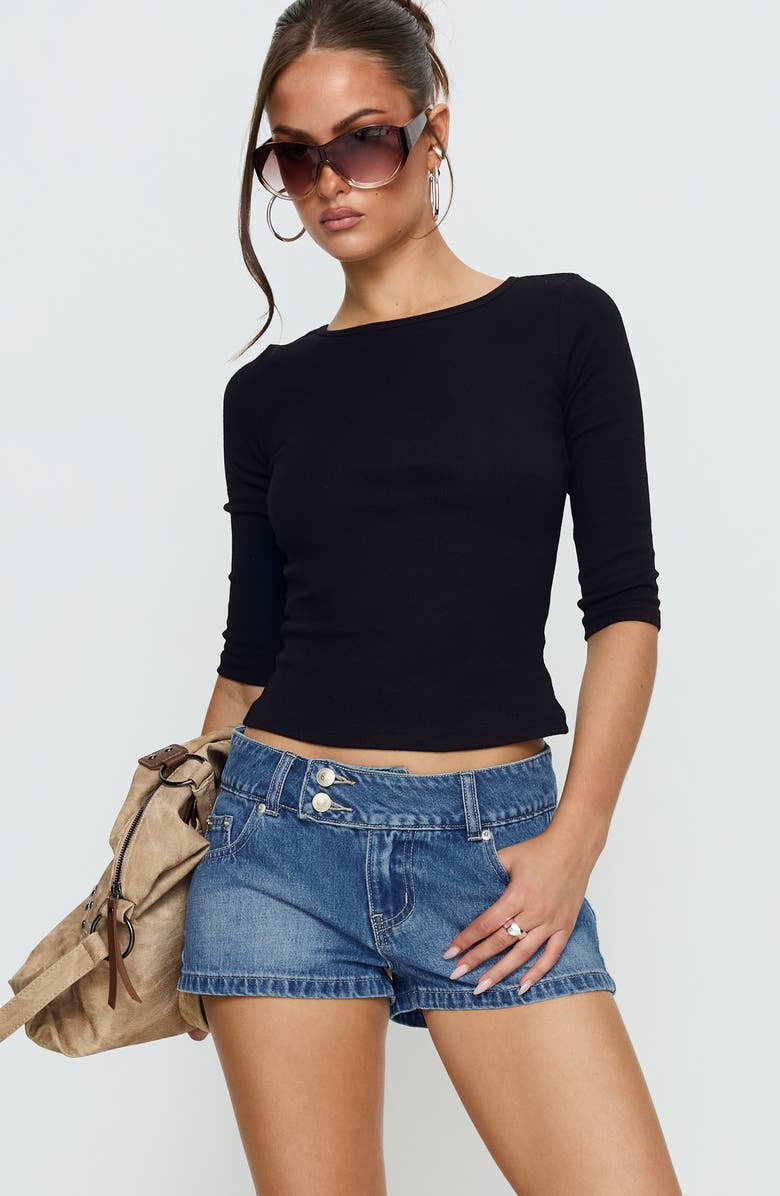Princess Polly Cruiza Low Rise Denim Micro Shorts, Alternate, color, Mid Blue Wash