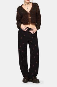 Disturbia Ruin Fern Embroidered Wide Leg Trouser