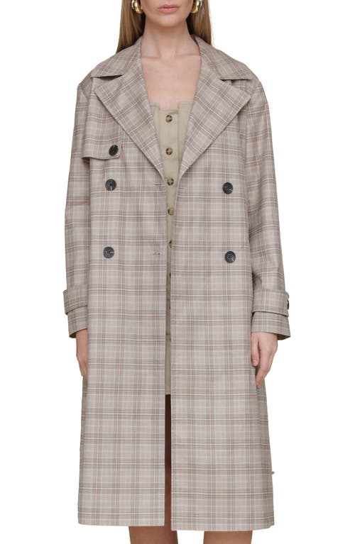 Avec Les Filles Plaid Trench Coat In Taupe Plaid