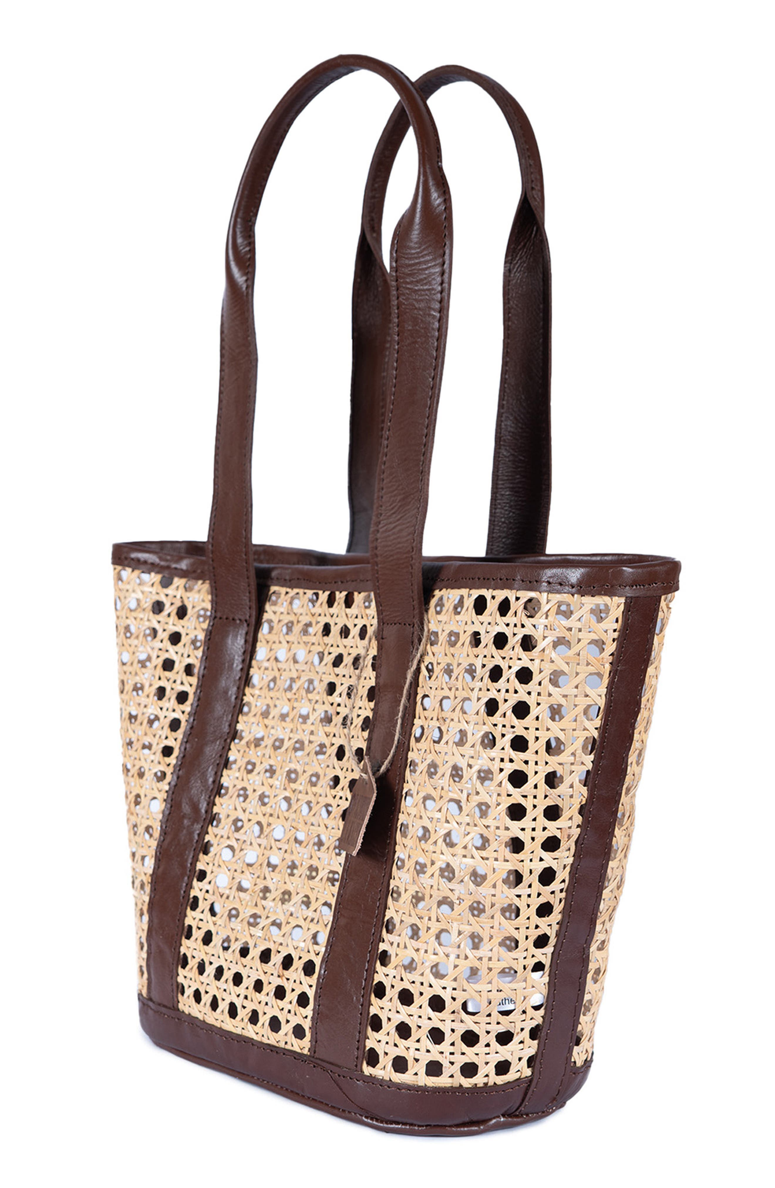 Jelavu Sandi Rattan & Leather Tote Bag, Alternate, color, Chocolate