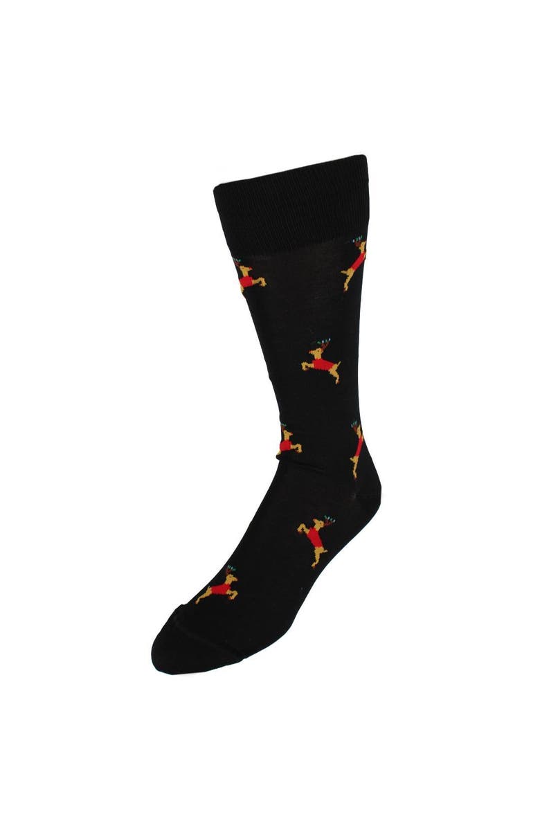 Trafalgar Flying Reindeer on Christmas Eve Novelty Mid Calf Mercerized Cotton Socks, Main, color, Black