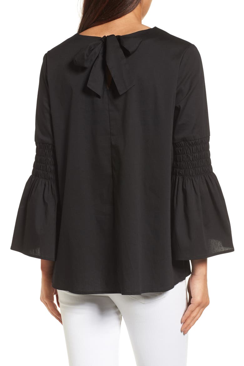 Bow Back Bell Sleeve Top, Alternate, color, BLACK