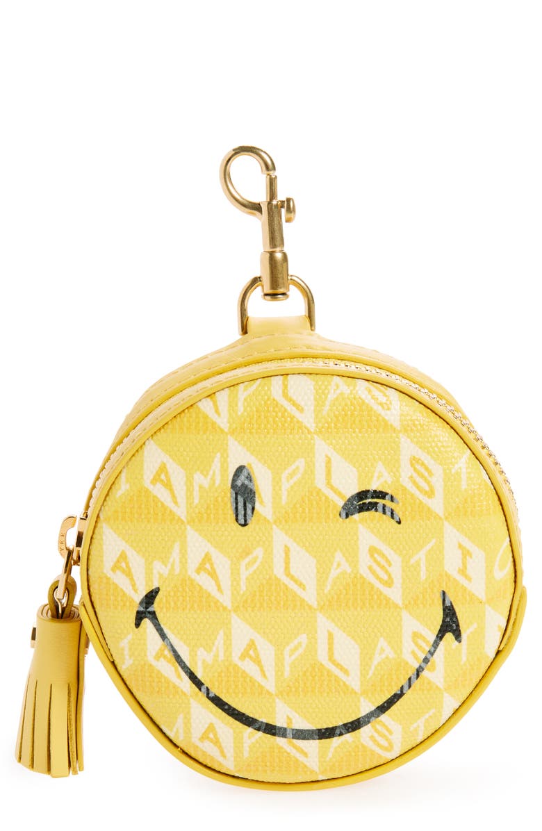 Anya Hindmarch Wink Canvas Earbud Pouch, Main, color, Lemon Curd / Yellow Jade