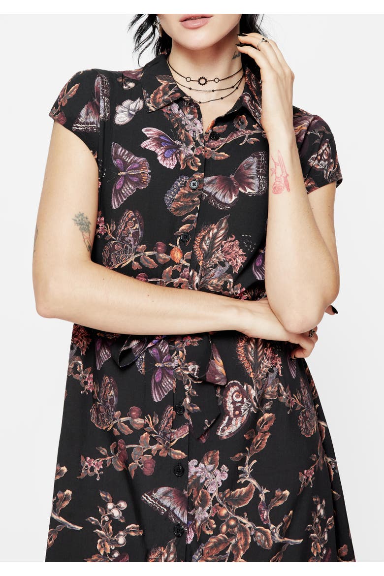 Eloise Floral Butterfly Print Midi Dress, Alternate, color, Purple