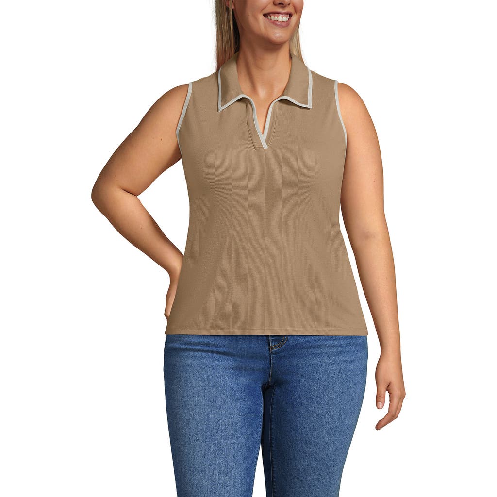 Lands' End Drapey Rib Sleeveless Johnny Collar Polo Shirt