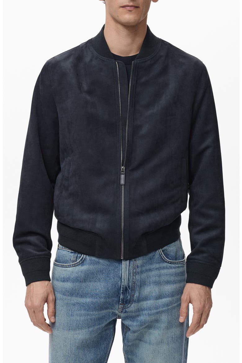 Faux Suede Bomber Jacket, Main, color, NIGHT BLUE
