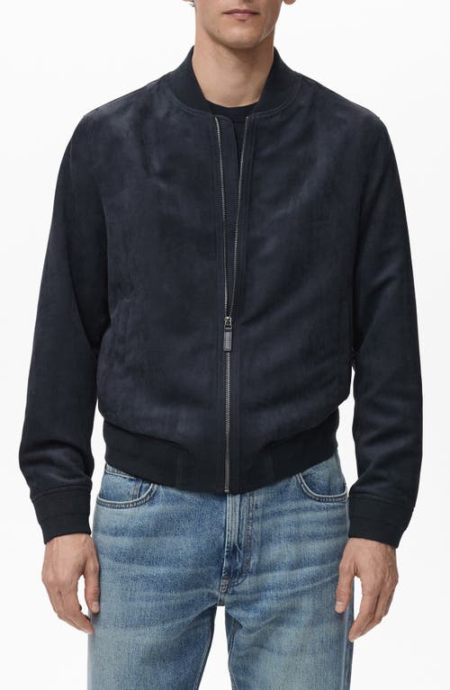 Mango Faux Suede Bomber Jacket In Blue