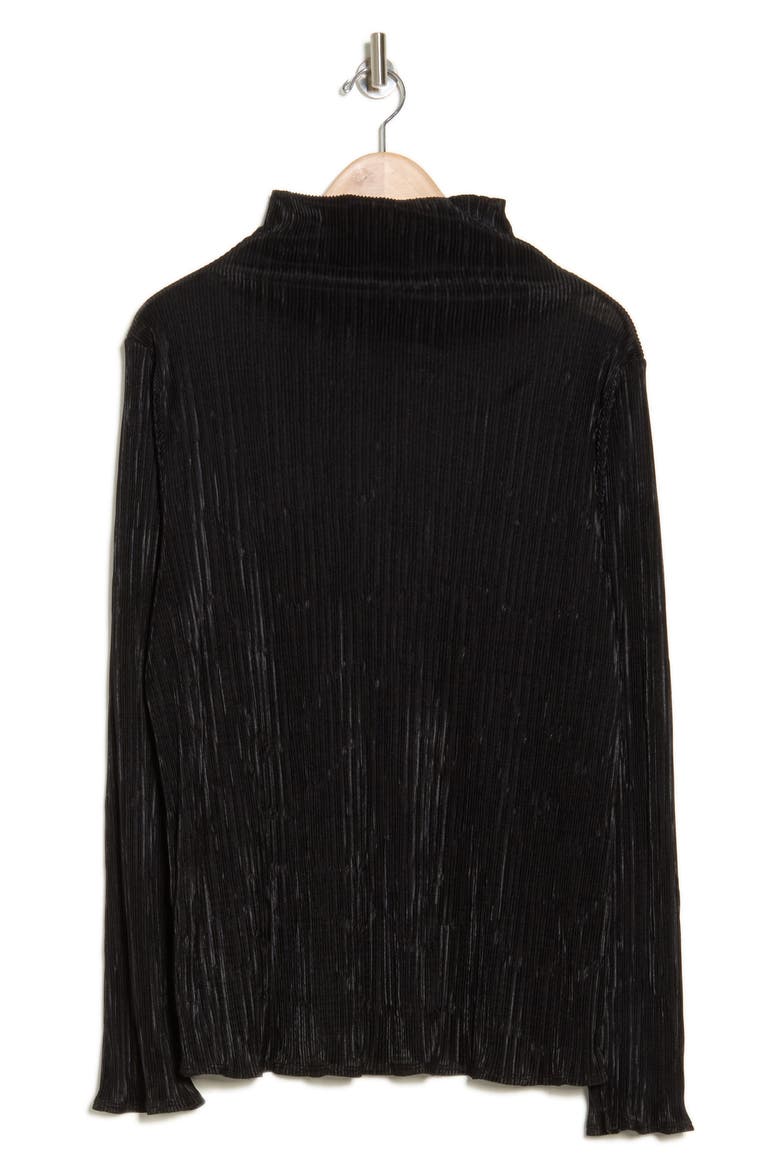 Long Sleeve Plissé Turtleneck Top, Alternate, color, BLACK