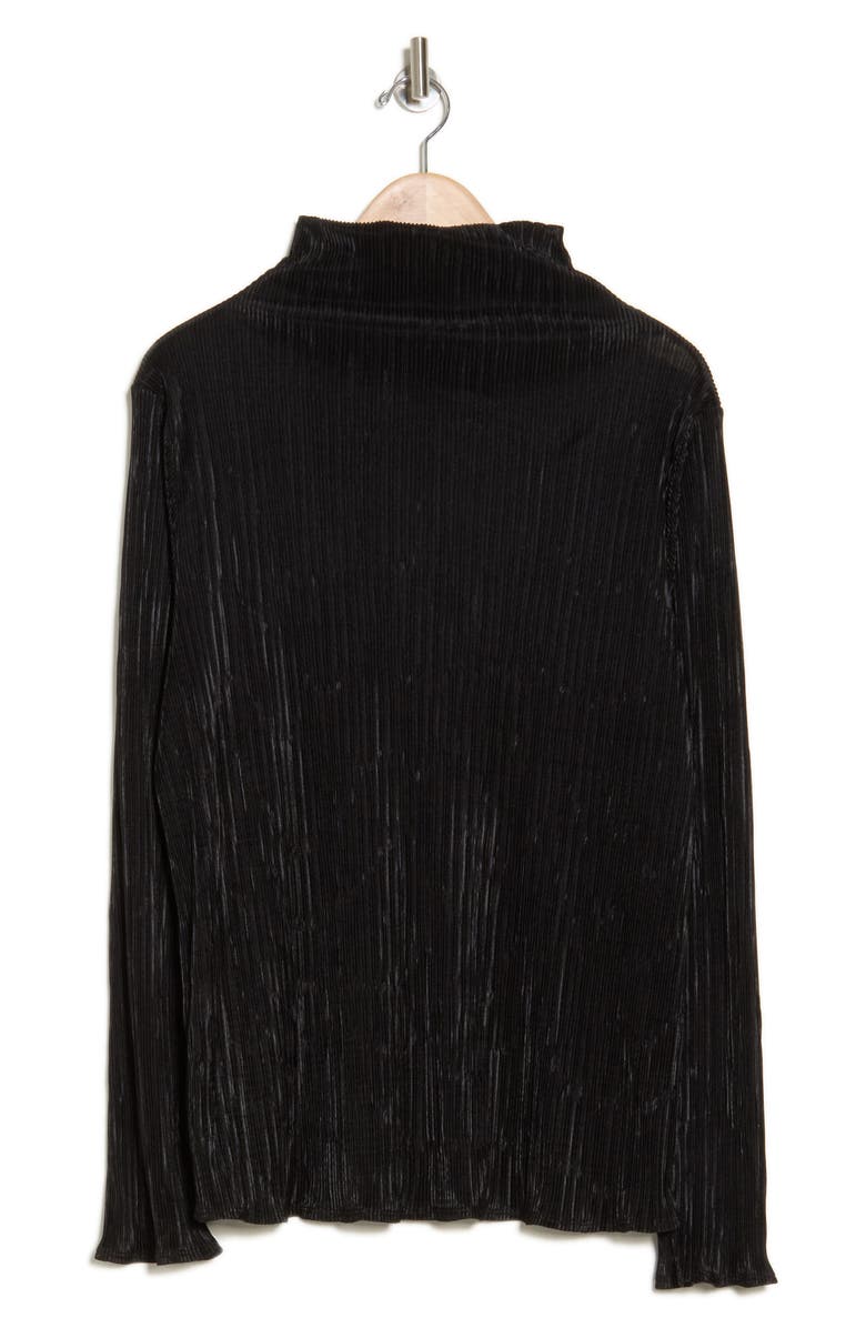 Renee C Long Sleeve Plissé Turtleneck Top, Alternate, color, Black