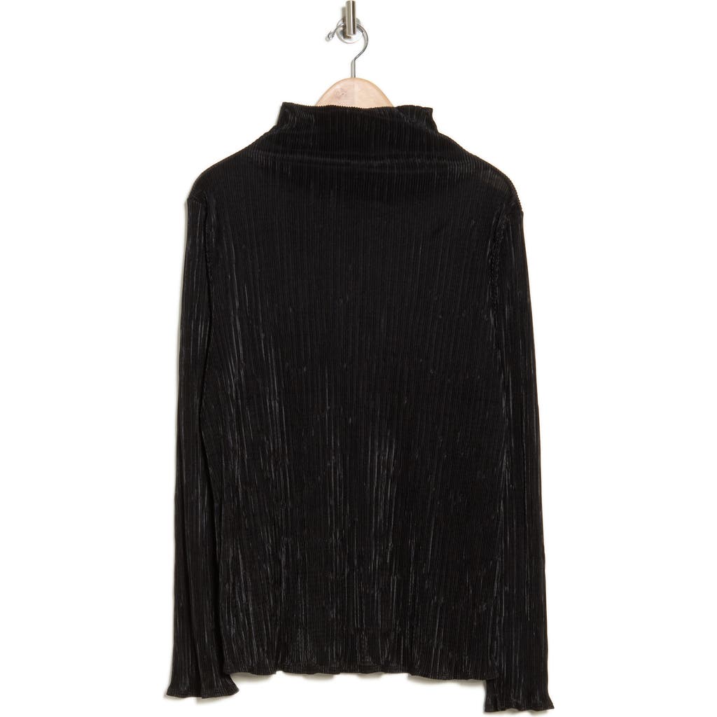 Shop Renee C Long Sleeve Plissé Turtleneck Top In Black