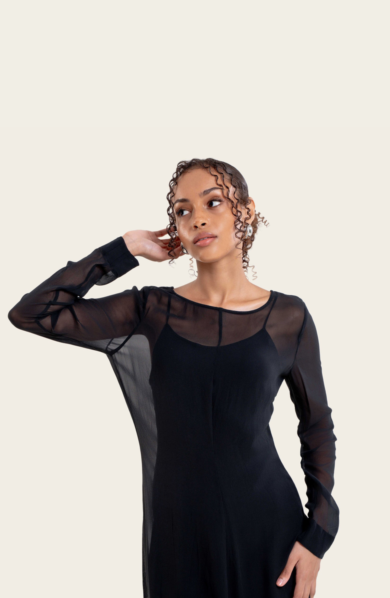 Italic Monroe Silk Maxi Dress Set, Alternate, color, Black