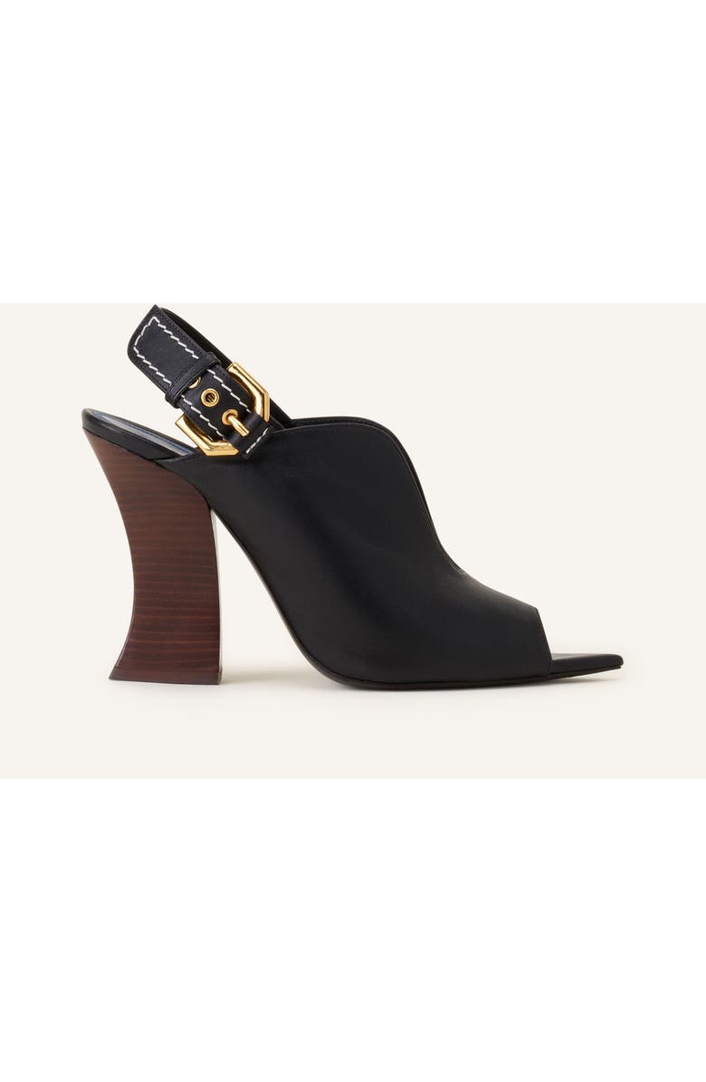 Lanvin Buckle Arch Heeled Leather Mules, Main, color, Black