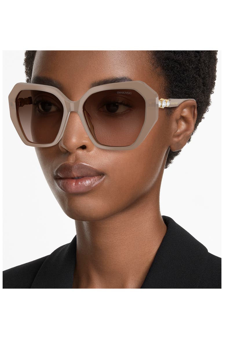 56mm Polarized Irregular Geometric Sunglasses, Alternate, color, OPALINE BROWN/ BROWN GRADIENT