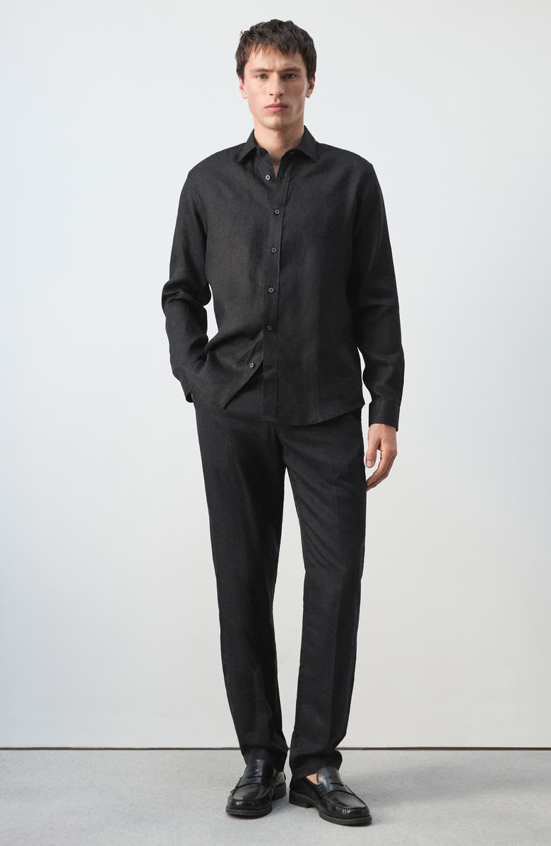 MANGO x Casper Ruud Regular Fit Linen Button-Up Shirt, Alternate, color, Black