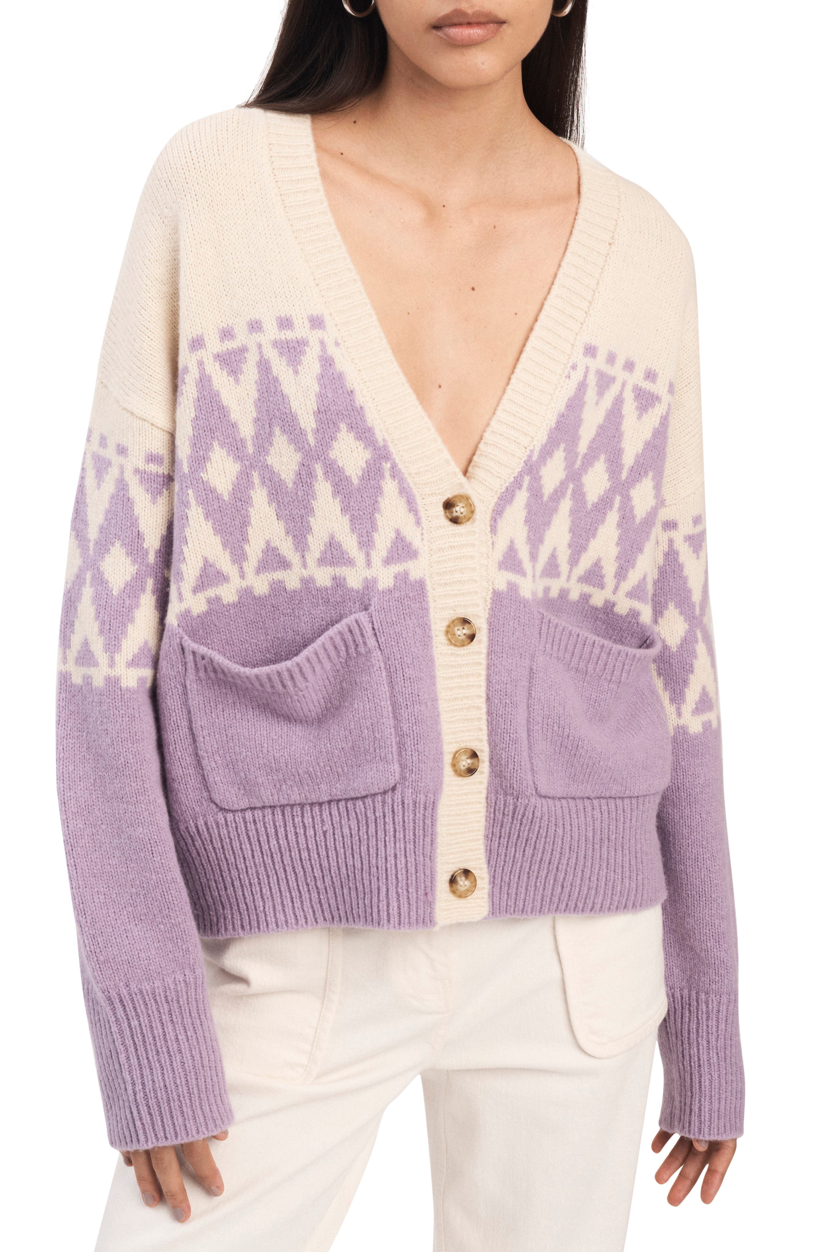 Derek Lam 10 Crosby Bonnie Fair Isle Wool Blend Cardigan