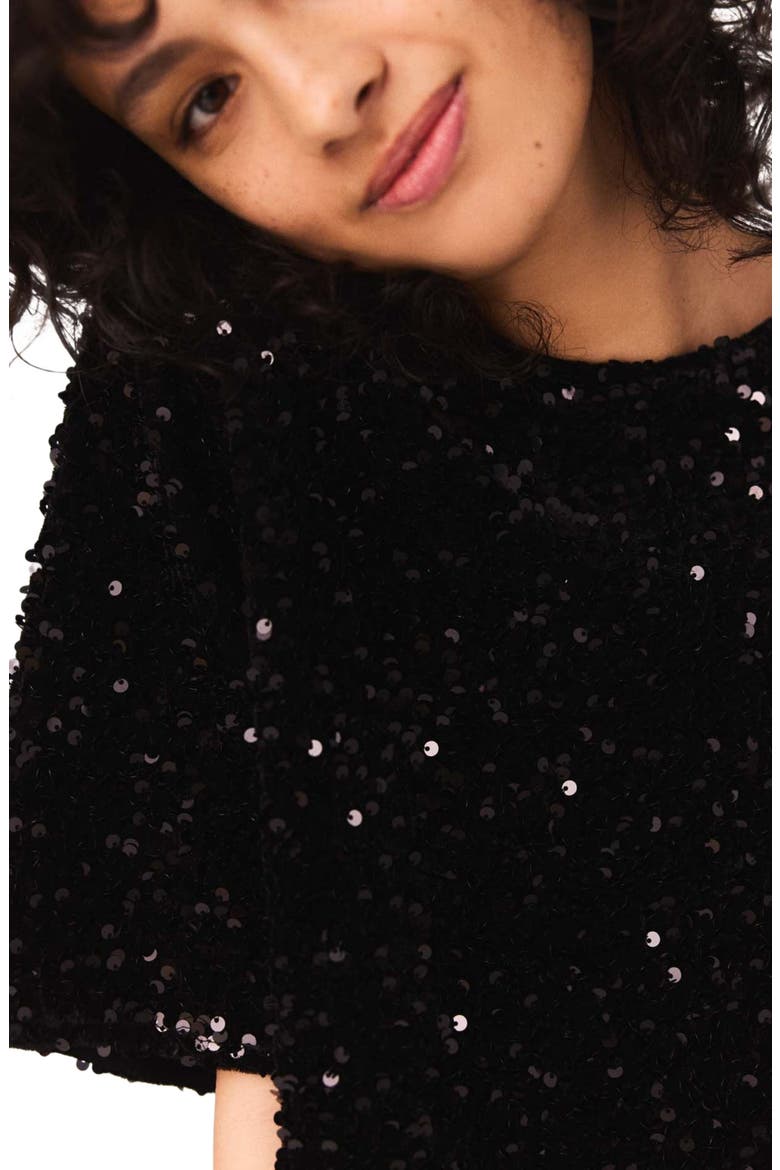 Sequinned velvet top, Alternate, color, Black