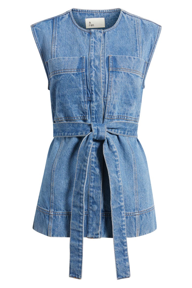 Avi Belted Denim Vest, Alternate, color, DENIM BLUE