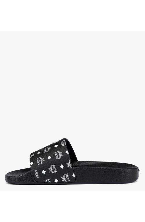 Mcm Monogram Print Rubber Slides In Black