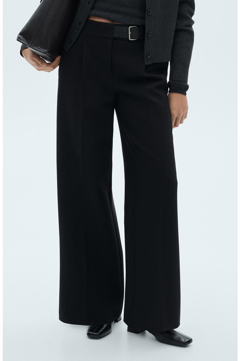 Belted Straight Leg Pants, Main, color, BLACK