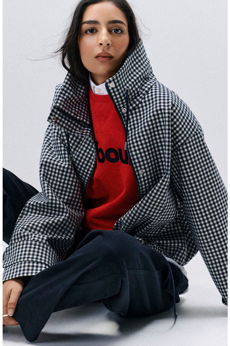 Bronwyn Showerproof Water Resistant Gingham Jacket, Alternate, color, NAVY GINGHAM