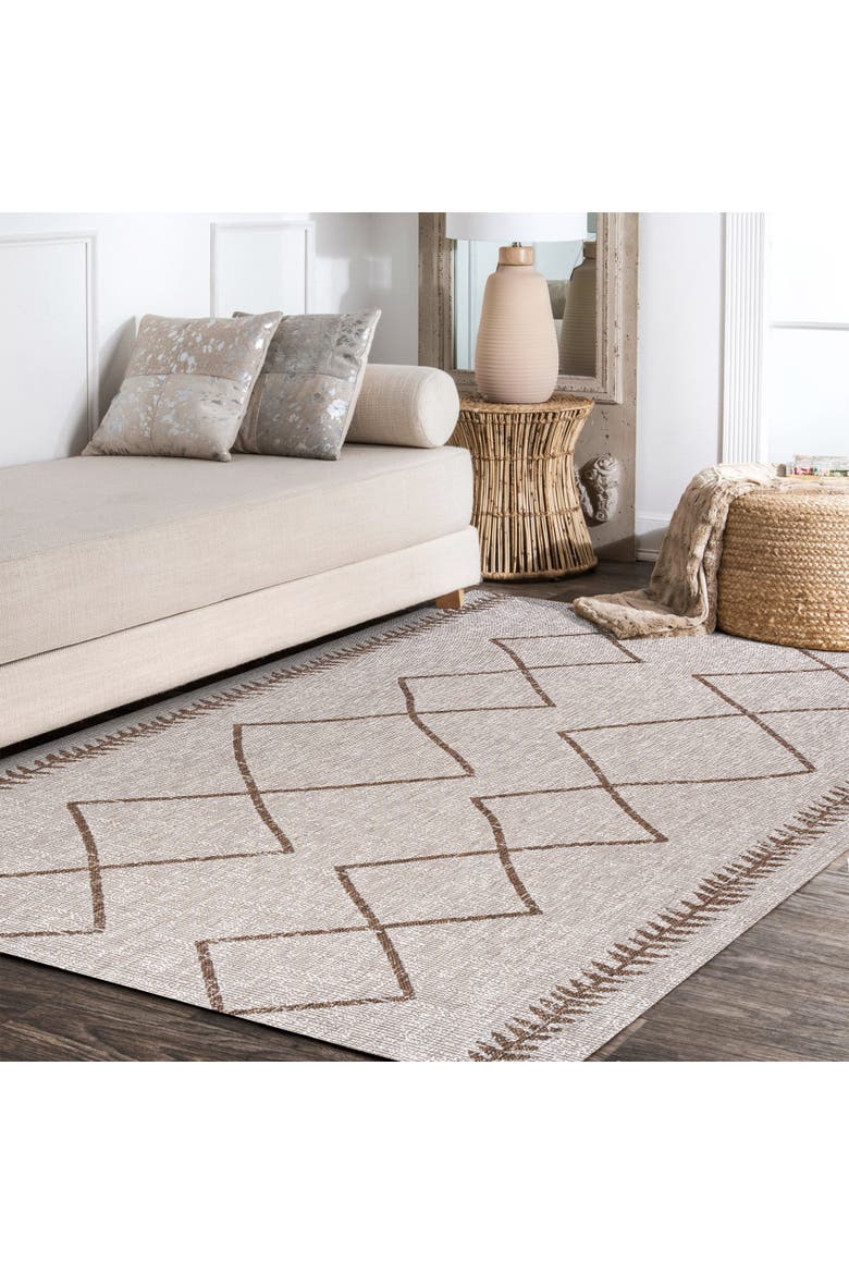 Derya  Diamond Trellis Indoor/Outdoor Area Rug, Alternate, color, Beige/Brown