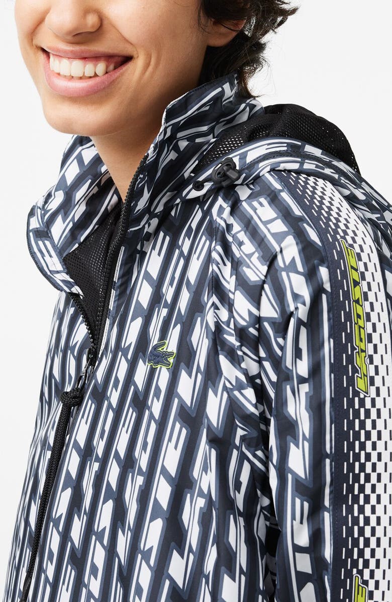 Lacoste Logo Print Half Zip Windbreaker, Alternate, color, Black/ Blue Night-White