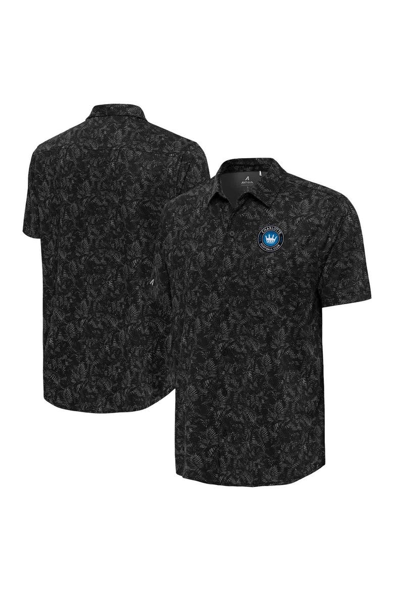 Men's Antigua  Black Charlotte FC Lush Woven Button-Up Top, Main, color, Black
