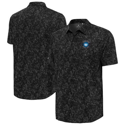 Men's Antigua  Black Charlotte FC Lush Woven Button-Up Top