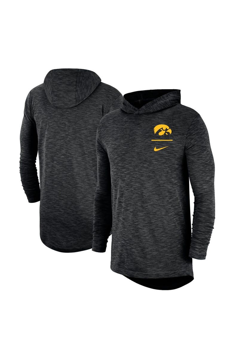 Nike Men's Nike Black Iowa Hawkeyes Slub Performance Long Sleeve Hoodie T-Shirt, Main, color, 