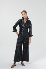 LANHTROPY Culotte Metallic Linen Pant