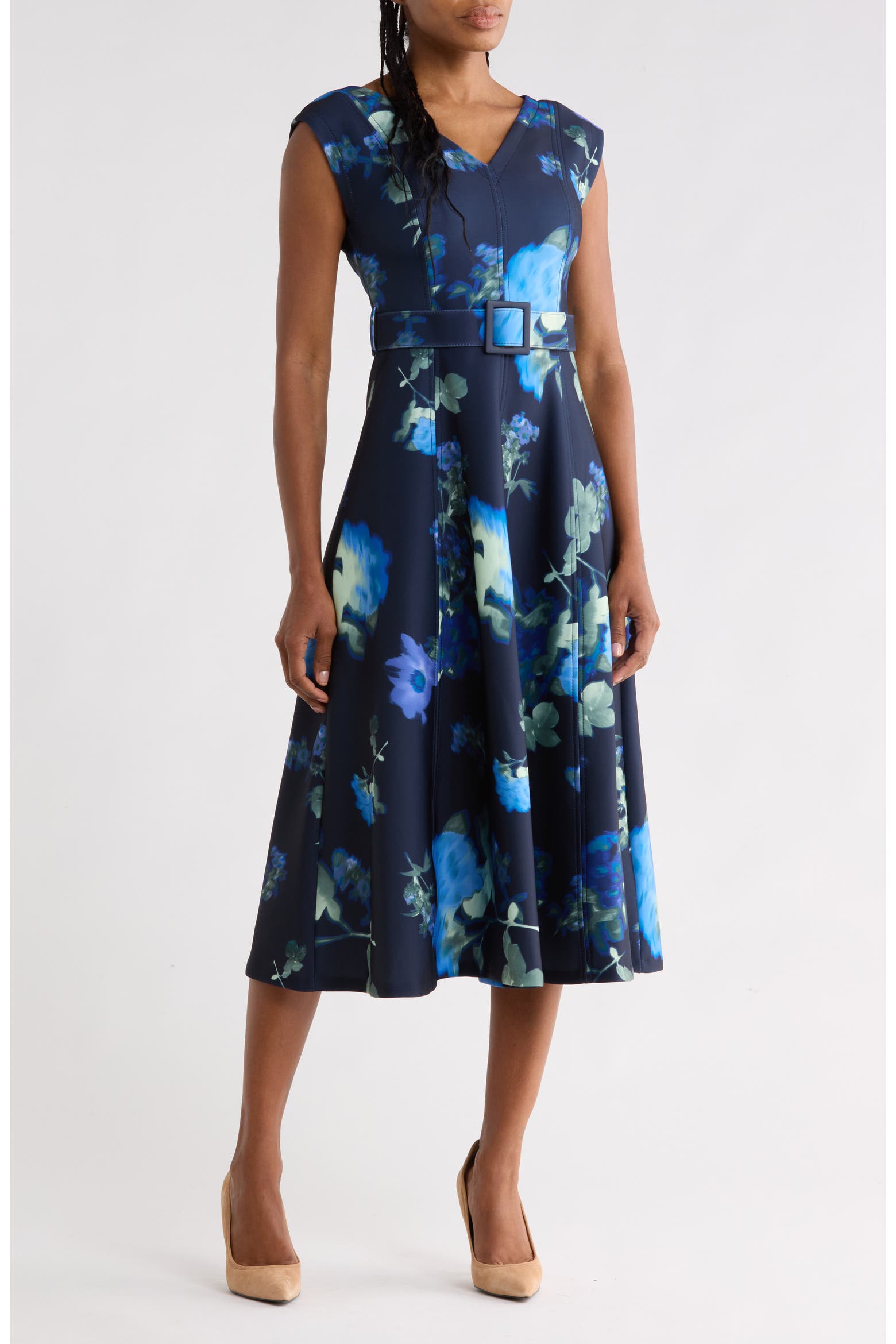 Calvin Klein Floral Cap Sleeve Belted A-Line Dress (Women) | Nordstromrack Calvin Klein Floral Cap Sleeve Belted A-Line Dress (Women) | Nordstromrack