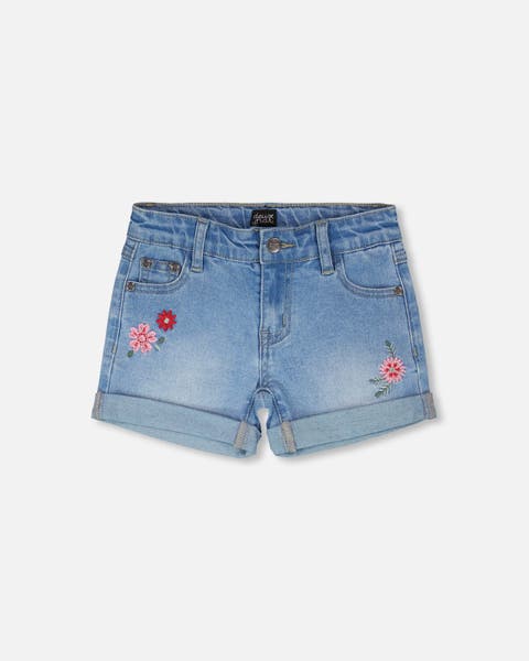 Embroidery Floral Denim Shorts (Toddler, Little Kid & Big Kid)