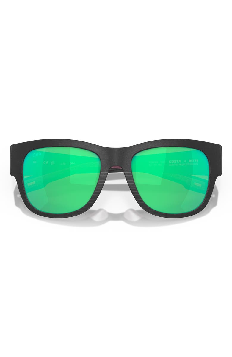 Costa Del Mar Caleta 55mm Mirrored Polarized Square Sunglasses, Alternate, color, Black/ Green Mirror
