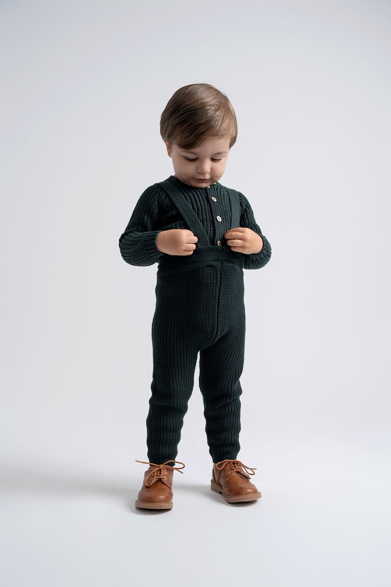 Rib Knit Overall and Cardigan Set, Alternate, color, Forest