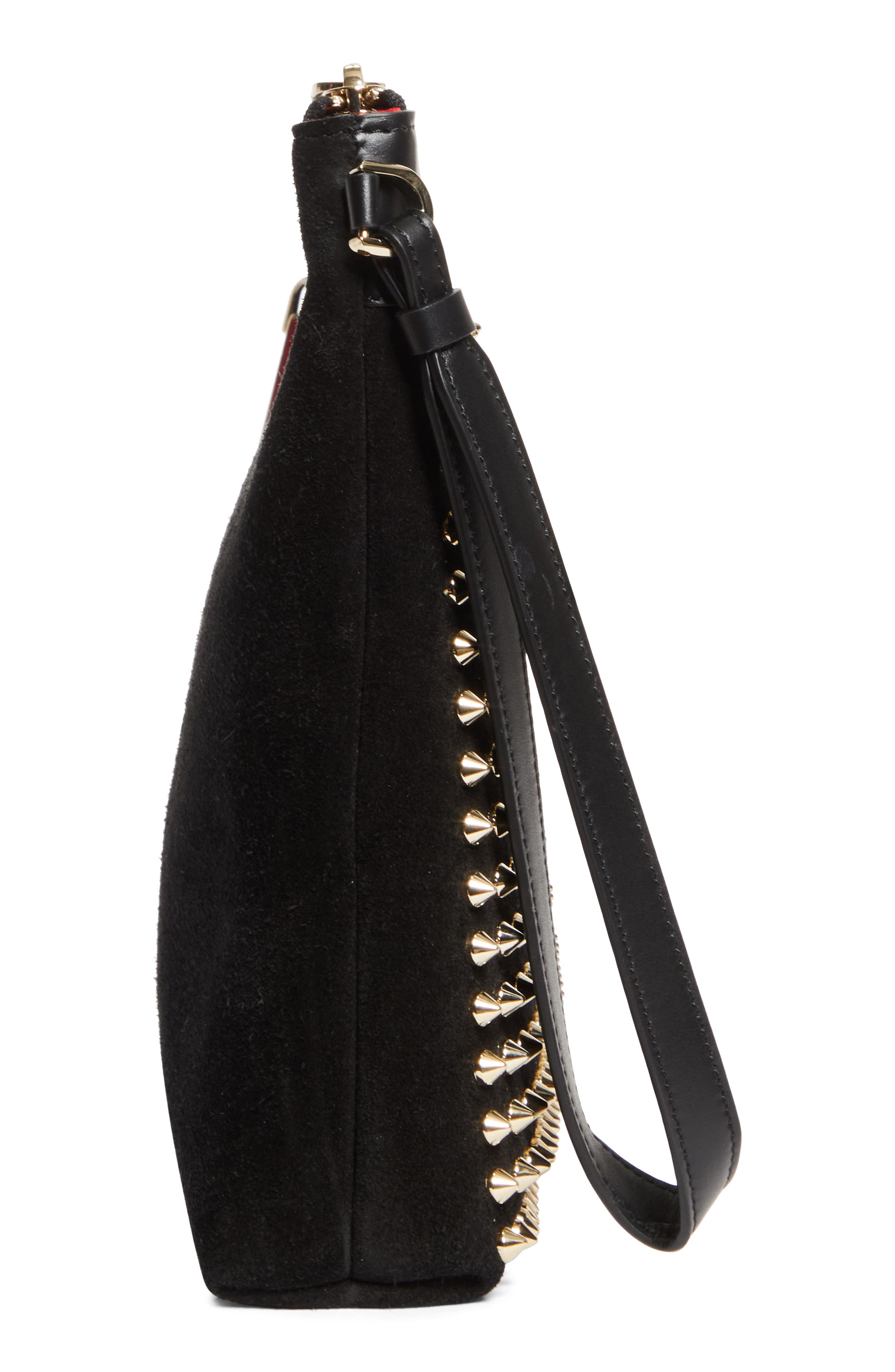 Christian Louboutin Funky Crosta Spikes Suede Wristlet, Alternate, color, Black