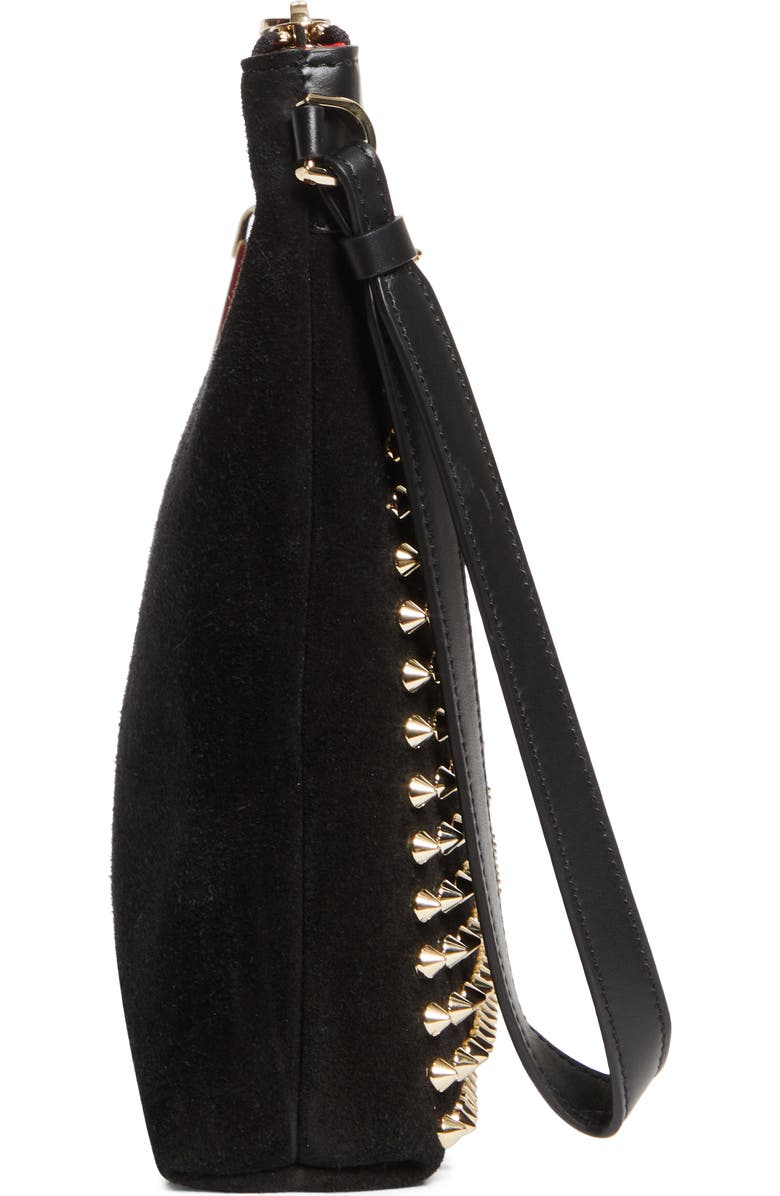 Christian Louboutin Funky Crosta Spikes Suede Wristlet, Alternate, color, Black
