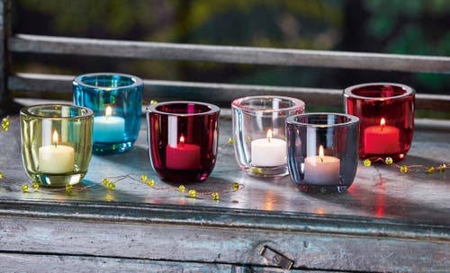 Tag Classic Aqua Blue Glass Tealight Candle Holder In Blue